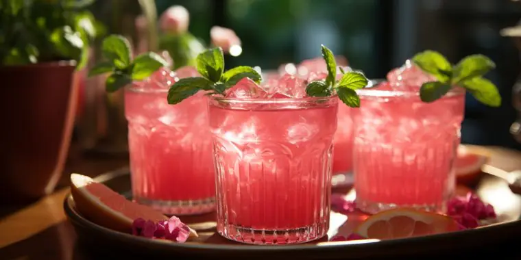 Bourbon Watermelon Cocktails with mint garnish