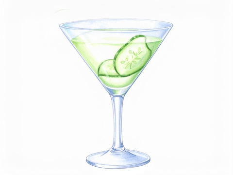 Color illustration of a Cucumber Martini