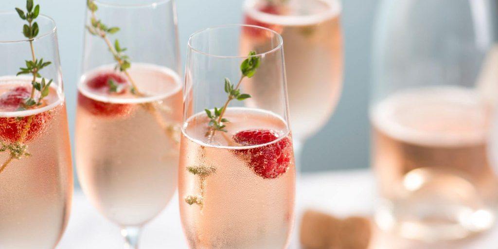 Champagne cocktails with raspberries