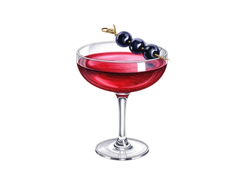 Classic color pencil illustration of a Rob Roy cocktail
