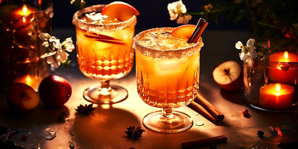 Apple Cider Margaritas with cinnamon and apple garnish