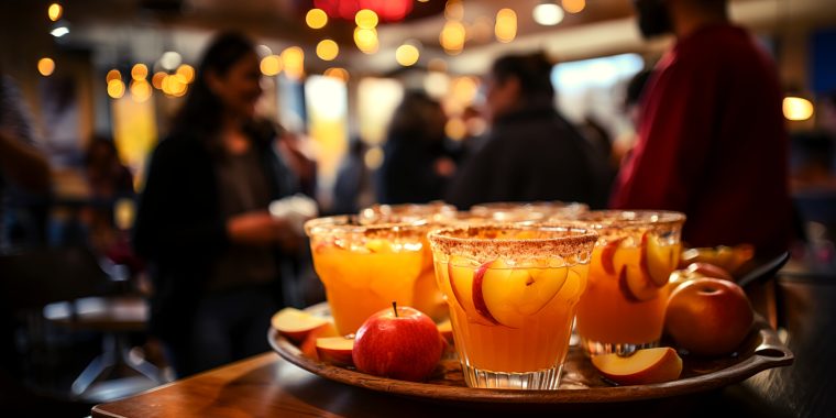 Tray of Apple Cider Margaritas in a Thanksgiving dinner setting