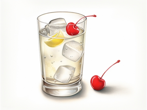 Classic pencil illustration of a Vodka Collins cocktail