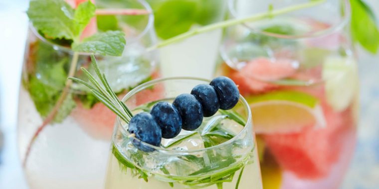 Colourful garnish, blueberry garnish on a skewer