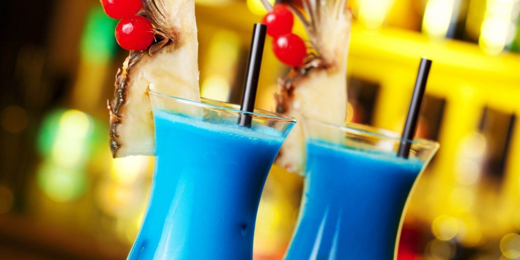 two Blue Hawaiian Cocktails