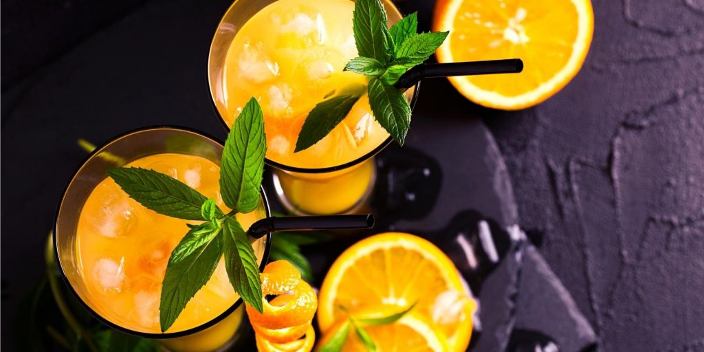 Morning Mule cocktail with mint and orange garnish