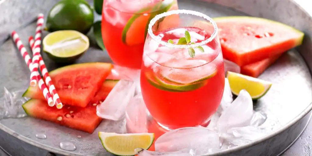 Watermelon mule cocktail with sugared rim
