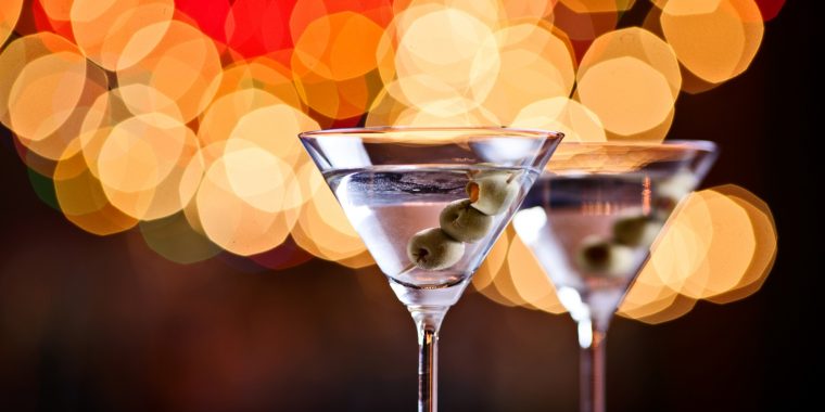 Two Martini Cocktails with Olives