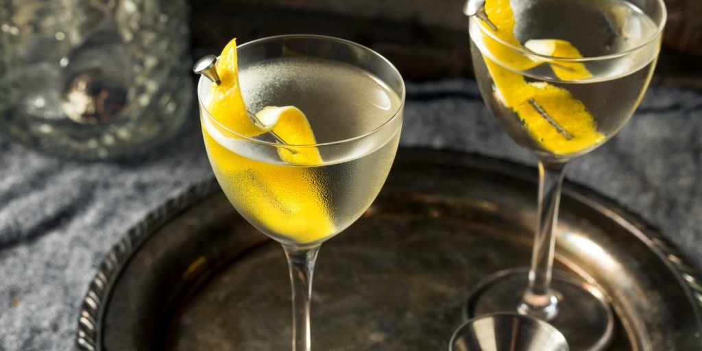 Two Martini Cocktails with Lemon 