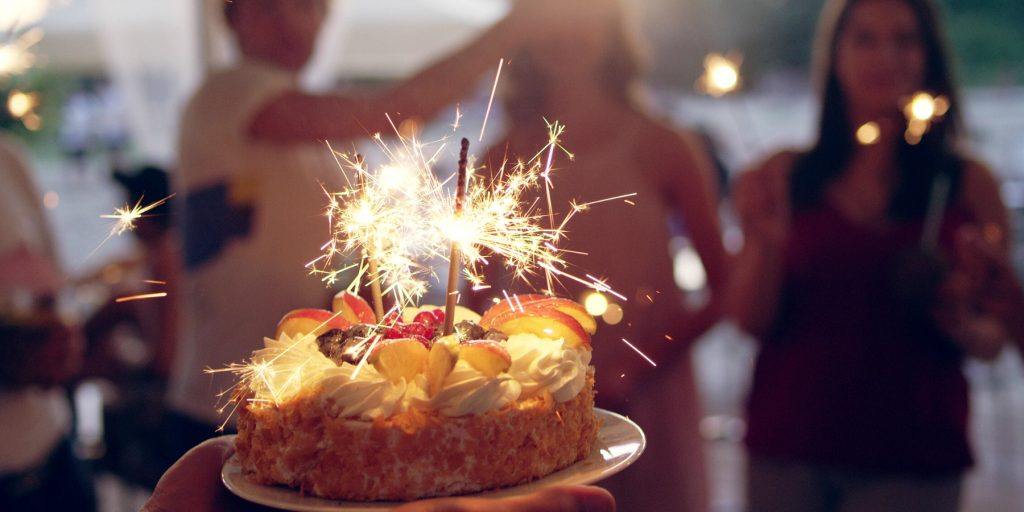 Surprise party cake with sparklers