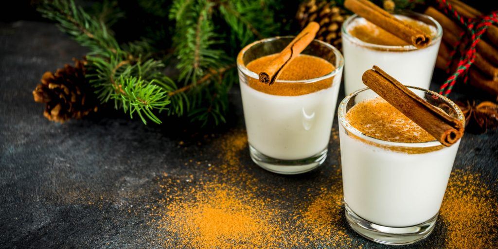 Three whiskey eggnog cocktails