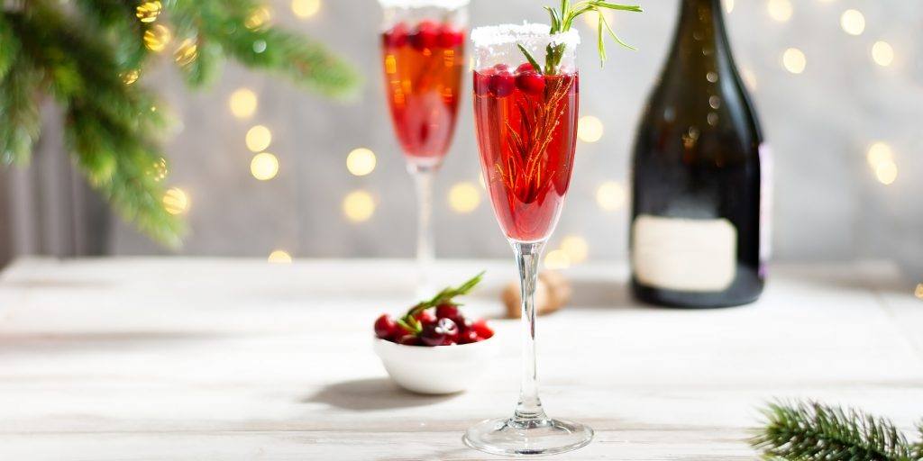 Two champage glasses of Poinsetta