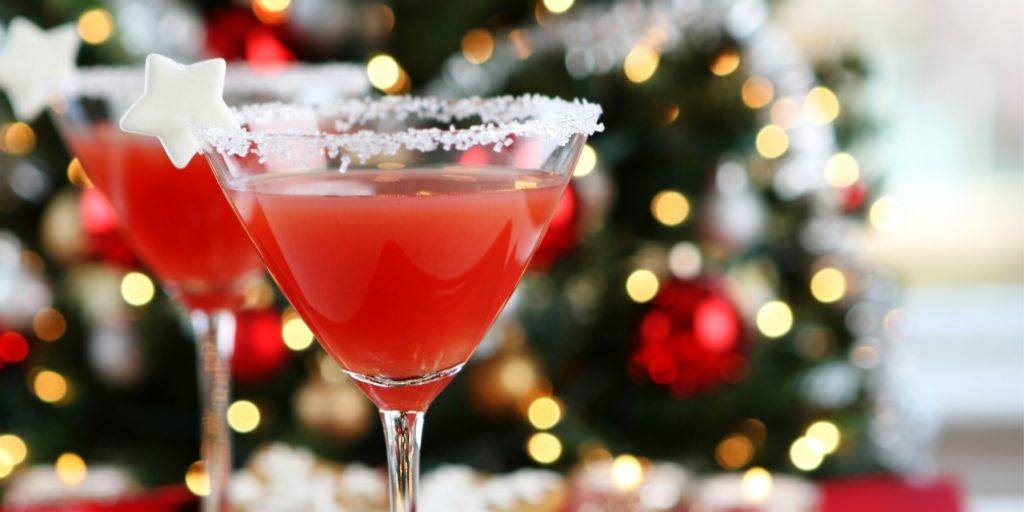 Two Christmas Martini cocktails