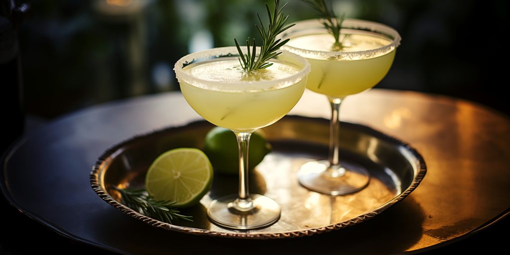 Two Rosemary Gimlet Christmas gin cocktails