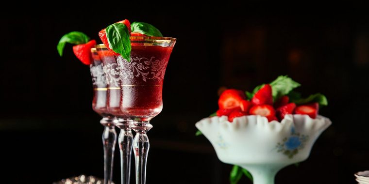 Strawberry and basil vodka cocktails