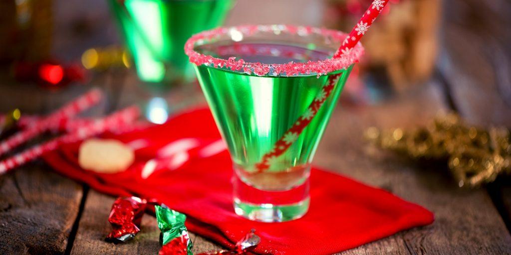 Bright green Grinch Punch Christmas mocktails