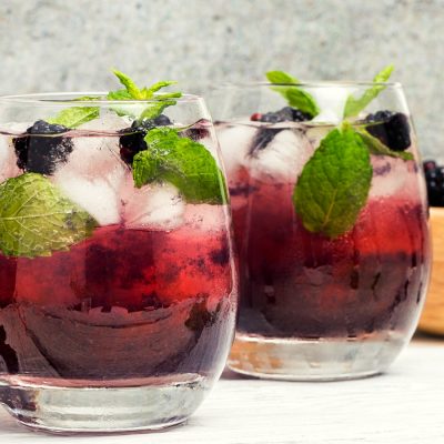 Blackberry and mint shrub cocktails