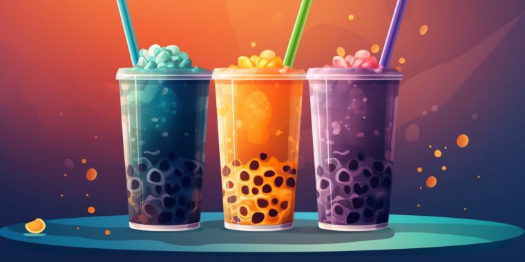 Classic illustration of colorful Boba Cocktails