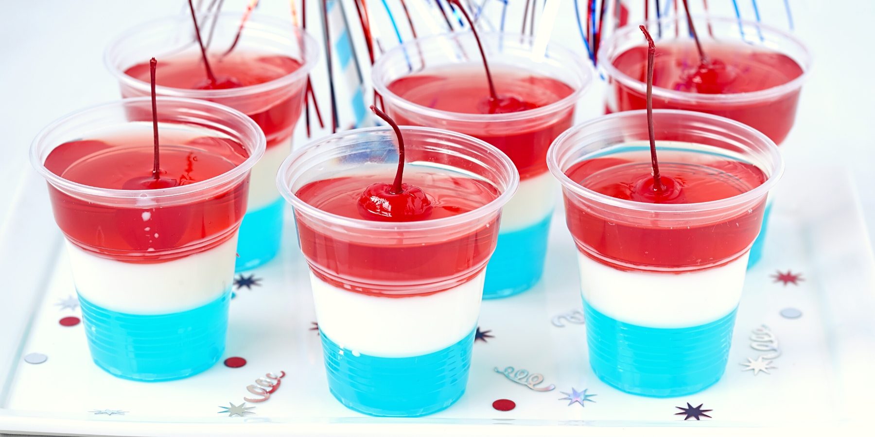 Blue, white and yellow layered jello shots