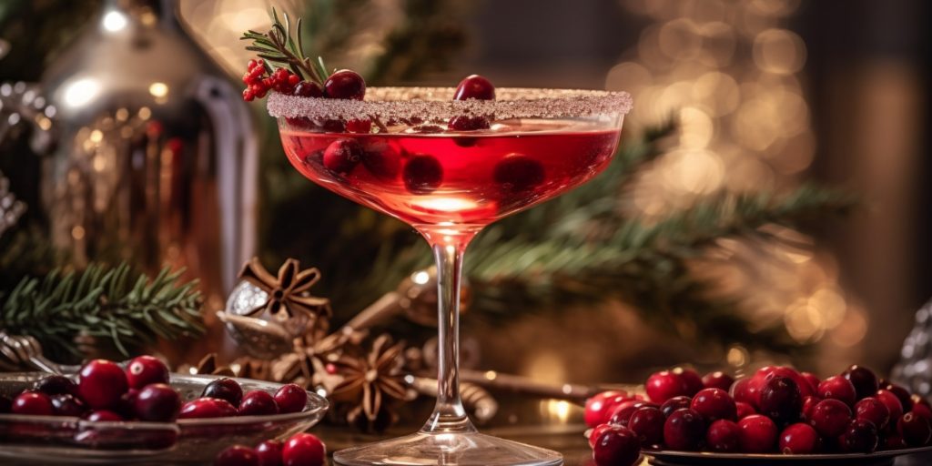 Mistletoe Martini with sugared rim and cranberries