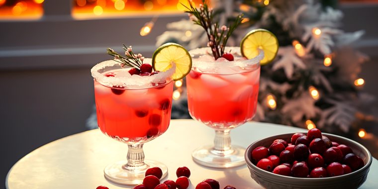 Mistletoe Martini with sugared rim and cranberries