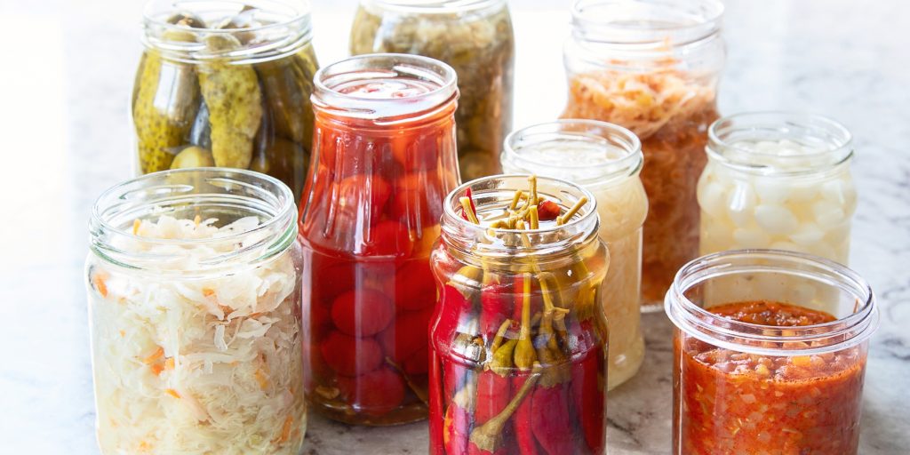 Multiple jars of fermented vegetables 