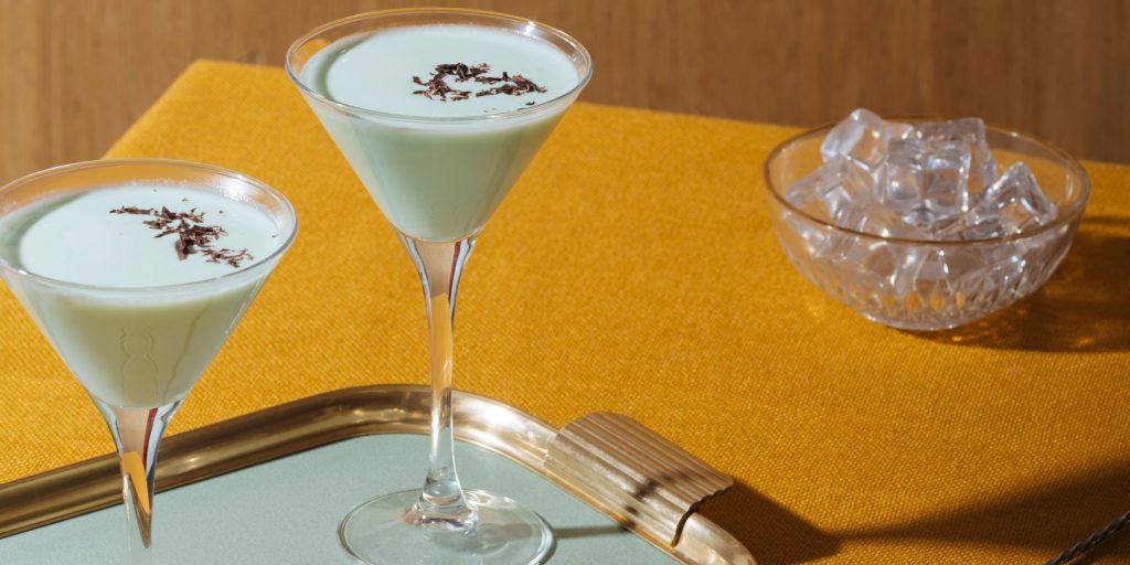 A beautifully indulgent pair of Gaelic Grasshopper cocktails