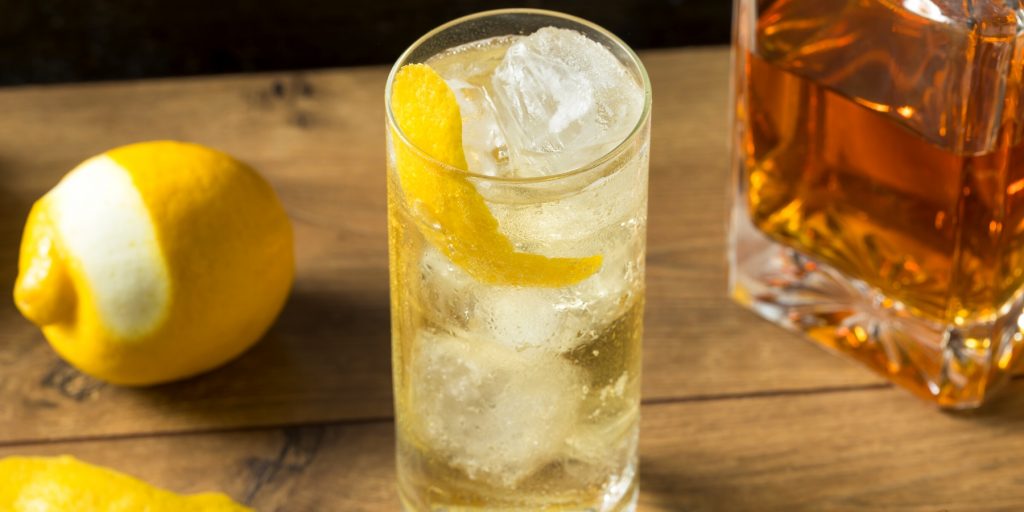 A Scotch Collins cocktail with lemon