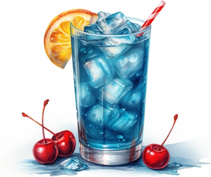 Color pencil illustration of a Blue Hawaiian Long Island Iced Tea