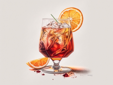 Classic color pencil illustration of a Cynar Spritz