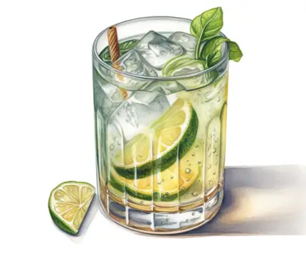 Color pencil illustration of a Ranch Water cocktail