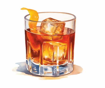 Classic color pencil illustration of an Añejo Old Fashioned