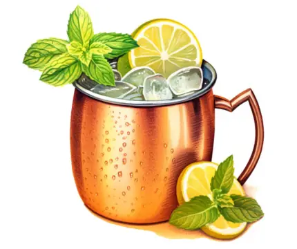 Classic color pencil illustration of a Kentucky Mule cocktail