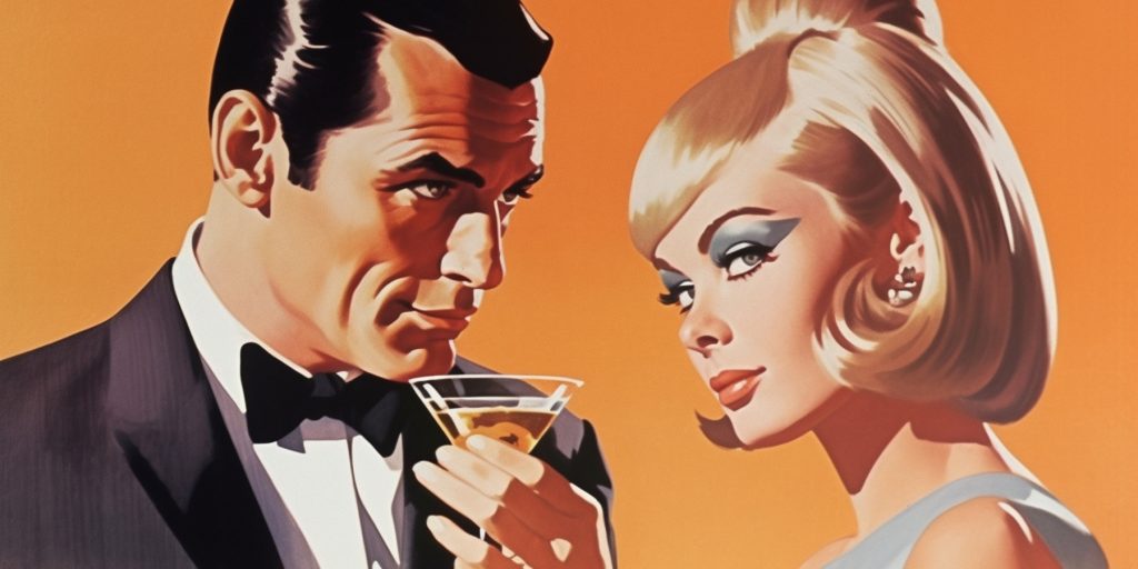 Color illustration of Vesper Lynd and James Bond