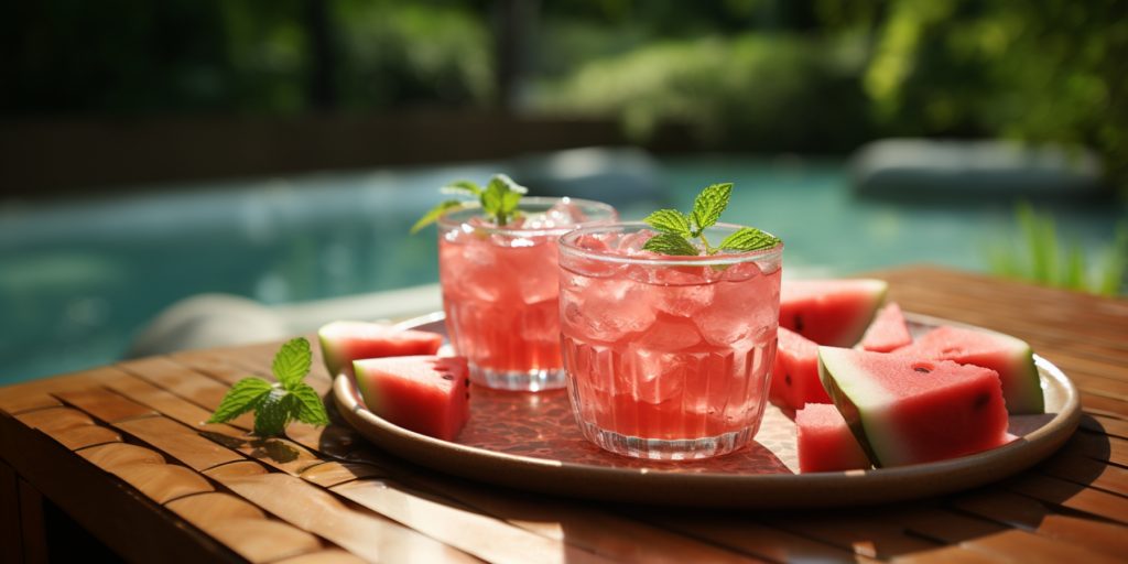 Two Soju Watermelon cocktails poolside