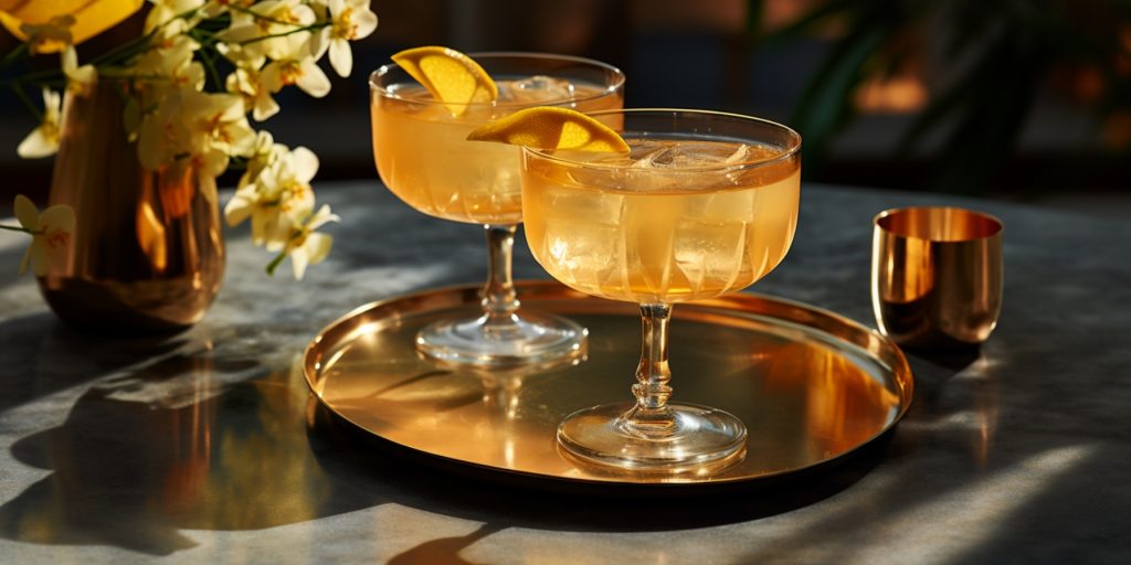Gold Rush Cocktails on a golden tray