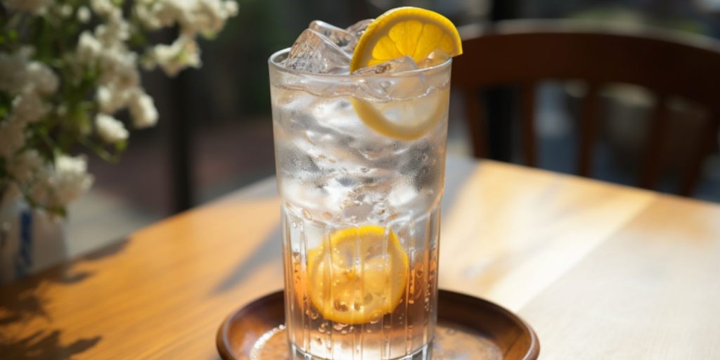 A Hana Hana Highball cocktail in a light, bright indoor Japanese setting