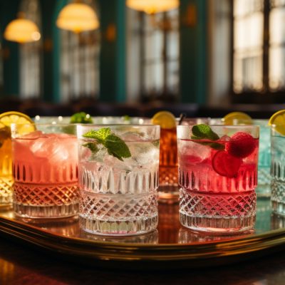 Variety of colourful gin and tonic cocktails