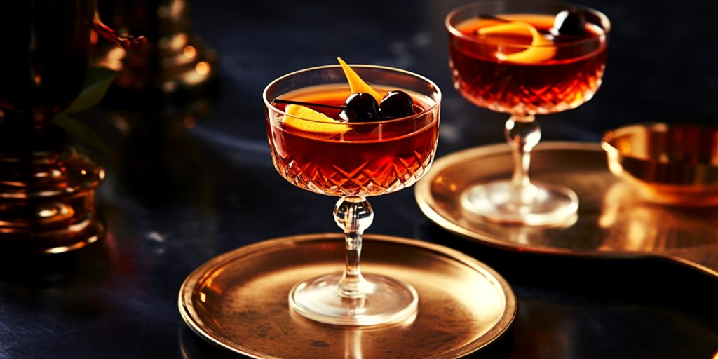 Manhattan cocktails with Filthy Black Amarena cherries 