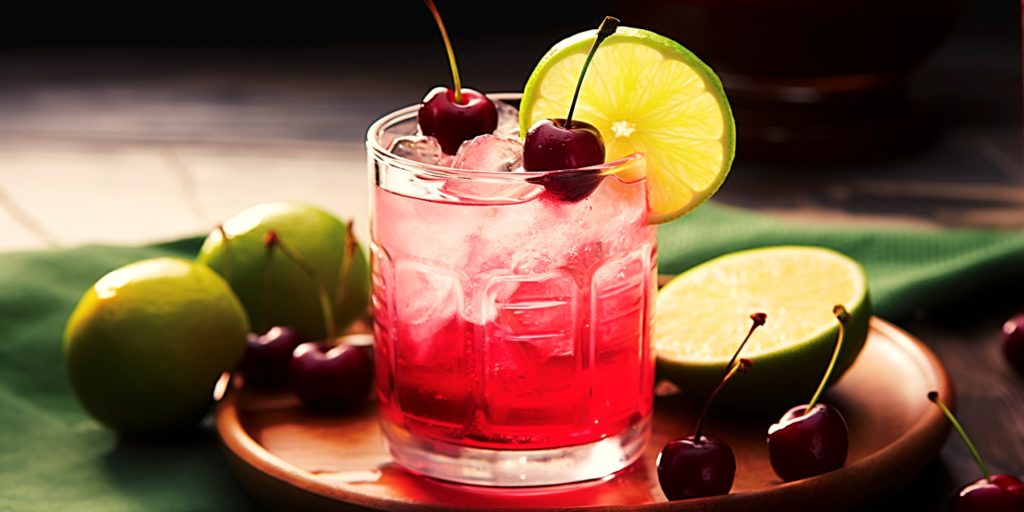 Rum cocktail with Rum Bada Bing cherry garnish