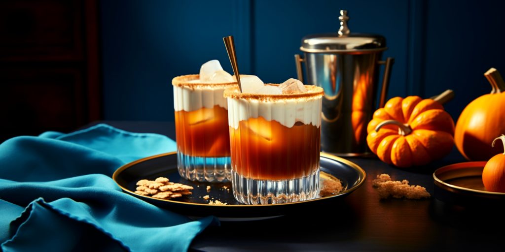 Two creamy Pumpkin Spice White Russian cocktails