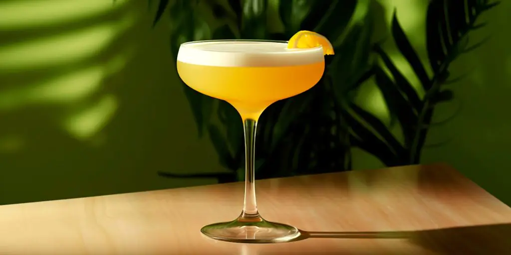 Bright yellow Matador cocktail in a coupe glass