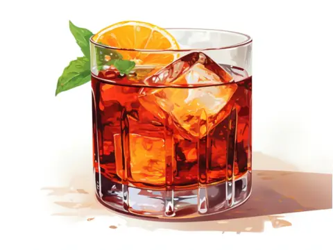 Classic color illustration of a Cynar Negroni