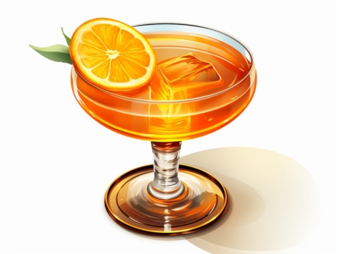 Classic color illustration of The Gloria cocktail with an orange wheel garnish
