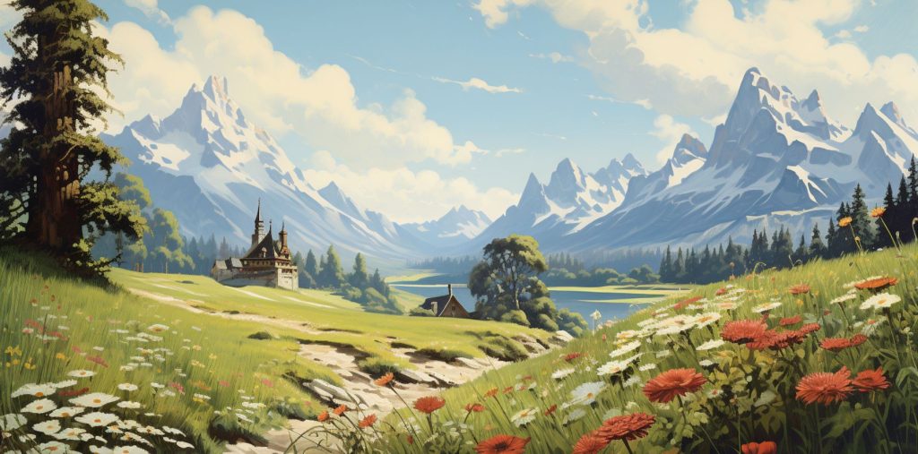 Postcard art of Alps