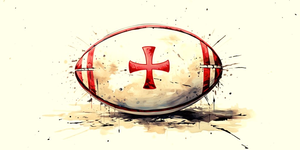 Color illustration of a rugby ball with Georgian flag theme
