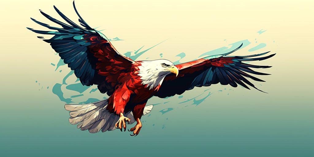 Color illustration of an African Fish Eagle in Namibian flag colors