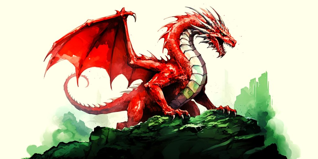 Color illustration of red dragon representing Wales