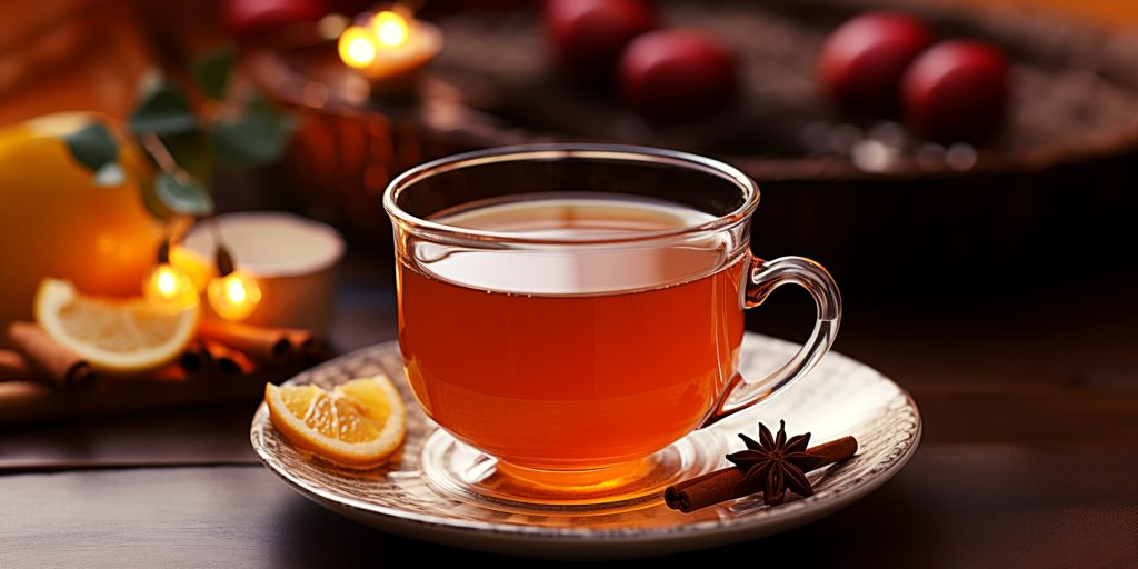 A glass mug of non-alcoholic Spiced Apple Cider 