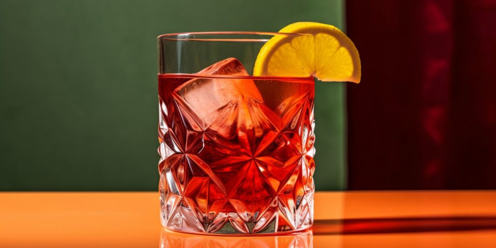 Fat Washed Coconut Campari Negroni in a retro environment